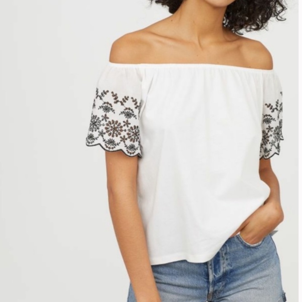Embroidered off the shoulder top